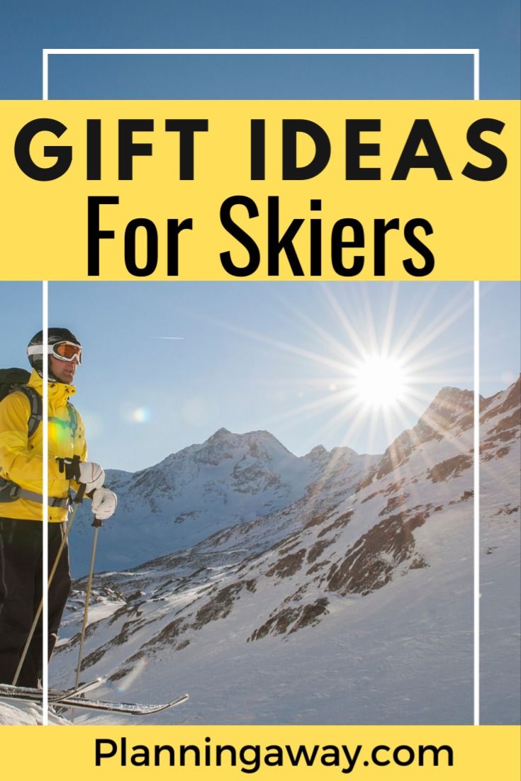 a man on skis with the words gift ideas for skiers