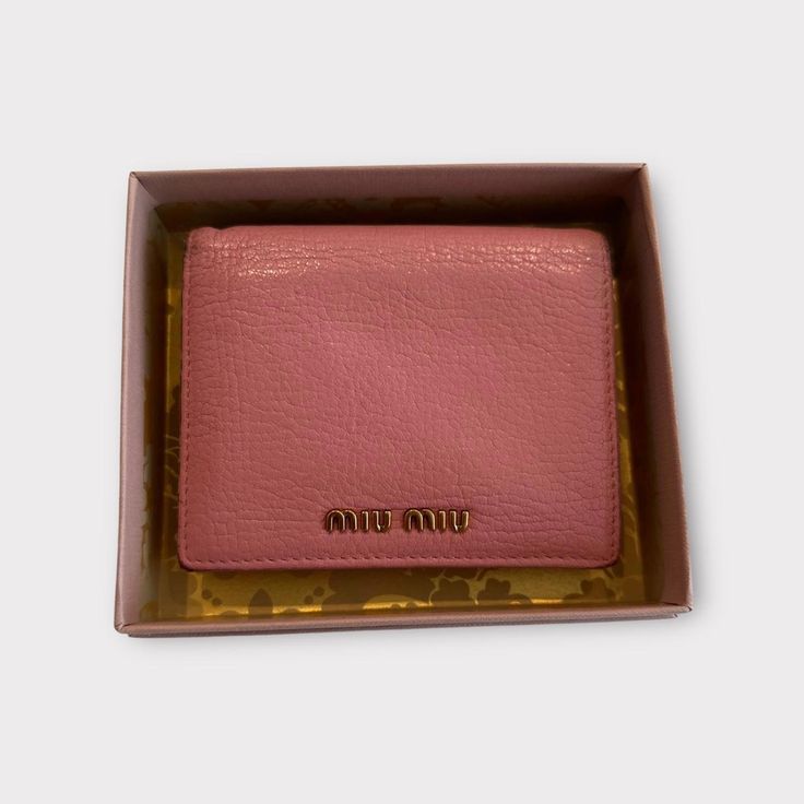 Pink Leather Body With Gold Hardware Space For Cards, Cash, And Coins. Snap Closure Comes With Original Box And Guarantee Card Condition: 8/10 Pink Leather, Gold Hardware, Miu Miu, Original Box, Leather Wallet, Pink Ladies, Wallet, Pink, 10 Things