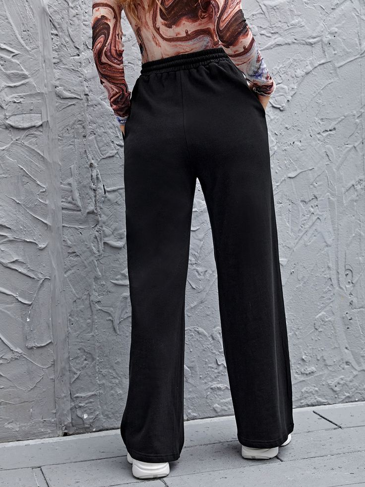 Black    Cotton Plain   Non-Stretch All Women Bottoms Women Sweatpants, Drawstring Waist Pants, Crop Blouse, Shein Style, Pair Of Pants, Trendy Fashion Women, Waist Pants, Sweater Vest, Online Womens Clothing