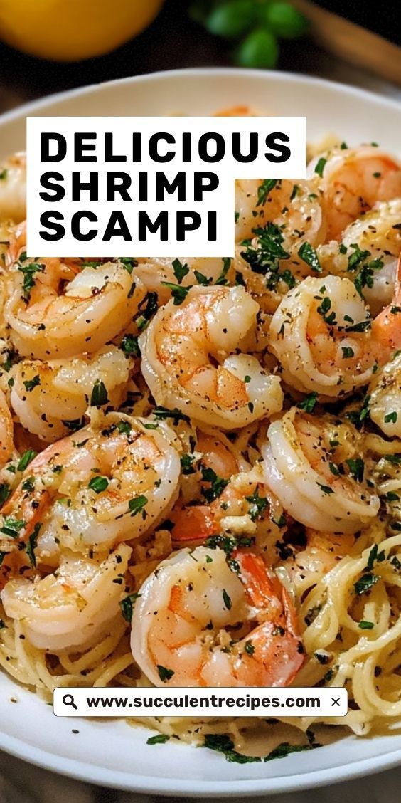 delicious shrimp scampi with parsley in a white bowl