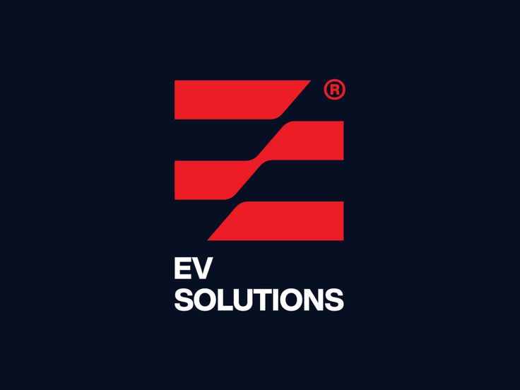 the logo for ev solutions, which has been designed by an artist and is red on black