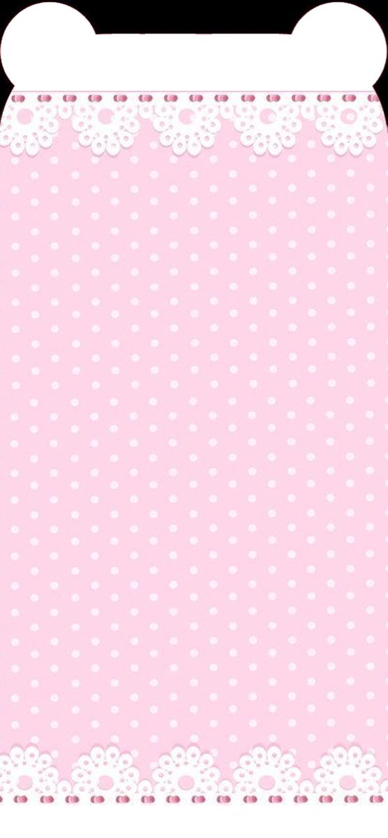 a pink background with white polka dots and lace on the edges, as well as an oval border