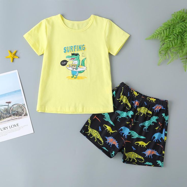 Boys Crocodile Letter Print Tee & Shorts - PrettyKid Casual Graphic Print Playwear Sets, Green Casual Sets With Cartoon Print, Casual Green Sets With Cartoon Print, Casual Green Playwear Sets, Green Casual Playwear Sets, Green Cartoon Print Summer Sets, Casual Cotton Sets With Cartoon Print, Casual Graphic Print Shorts For Playwear, Cartoon Print Cotton Short Sets