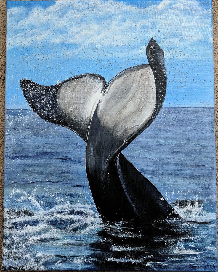 a painting of a humpback whale in the ocean