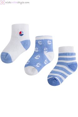 Baby Boy Blue and White Sock Set (3 Pairs) www.KidsWithStyle.com  #babysocks #babygifts #babyshowergifts #babyaccessories #sailboat #babyfashion #kidfashion #babyclothes Baby Items Must Have, Boys Fall Fashion, Toddler Suits, Sock Set, Designer Baby Clothes, Nautical Baby, Toddler Costumes, Baby Gown, Baby Boy Fashion