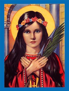 an image of the virgin mary holding palm fronds in her hands and wearing a wreath around her head