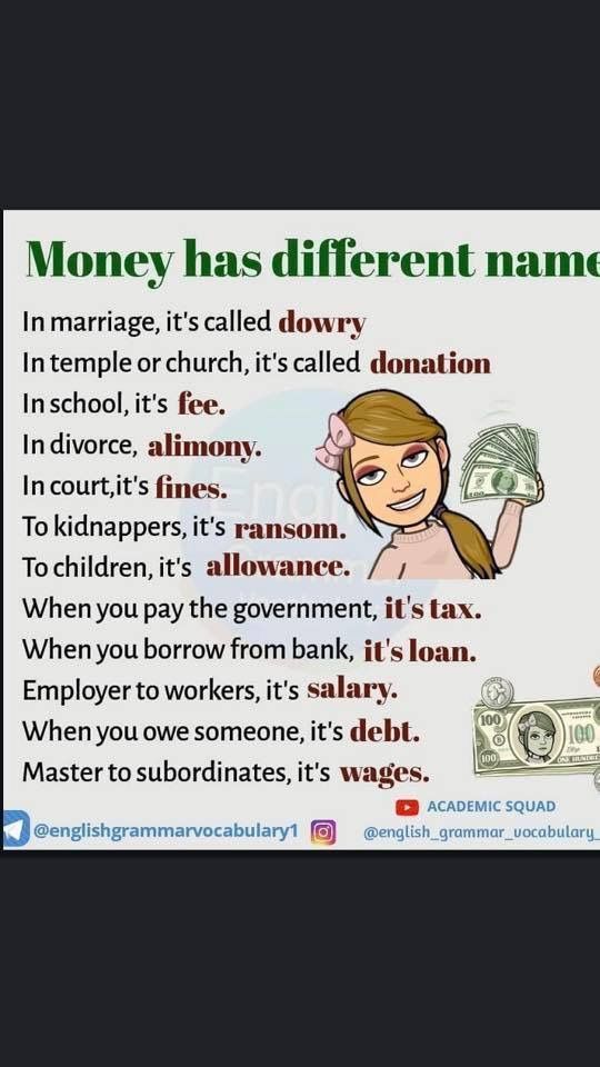 money has different names in it