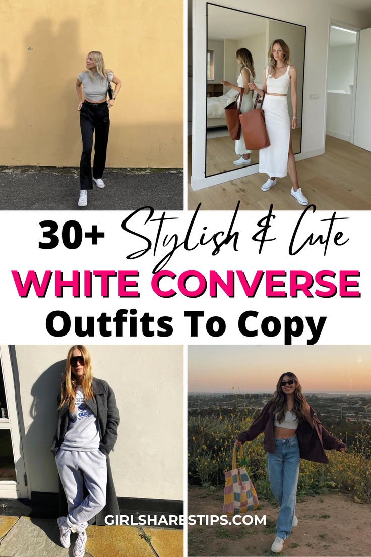 Styling White High Top Converse, Looks With Converse For Women, Outfit With White Converse High Tops, Converse Athleisure Outfit, Outfits With White Converse Low Tops, Converse White Shoes Outfit, Joggers And Converse Outfits, White Hi Top Converse Outfit, Converse Hi Tops Outfit