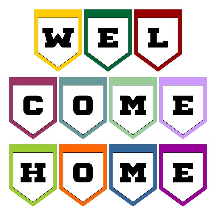 the words welcome home are in different colors