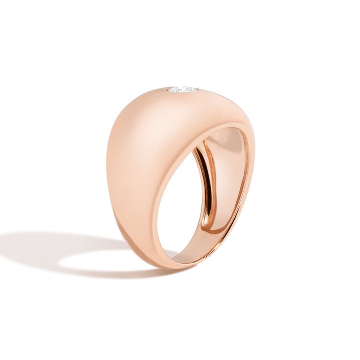 This Bombe Ring features an exquisite dome shape that is sure to impress, complemented by a brilliant round diamond in the center. Crafted with utmost attention to detail, this timeless piece will make a stunning addition to your collection. Luxury Rose Gold Signet Ring With Single Diamond, Luxury Rose Gold Signet Ring With Brilliant Cut, Timeless Dome Ring With Tension Setting For Formal Events, Luxury Diamond Dome Ring, Luxury Round Dome Diamond Ring, Luxury Diamond Solitaire Signet Ring, Fine Jewelry Dome Ring With Solitaire, Luxury Diamond Dome Ring With Single Diamond, Luxury Dome Ring With Single Round-cut Diamond