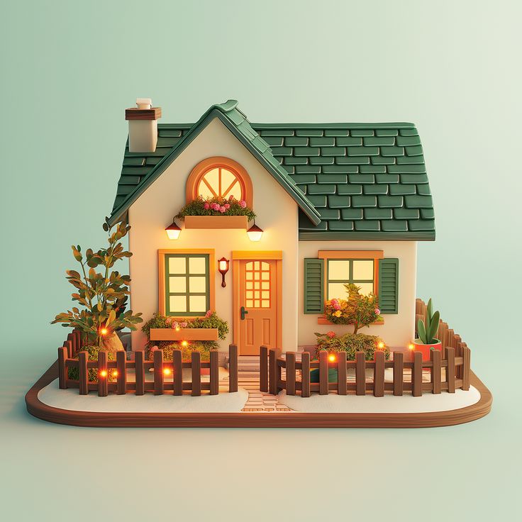 a small house with candles in front of it