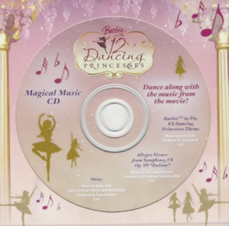 the cd cover for barbie princess musical music cds is shown in front of a pink background