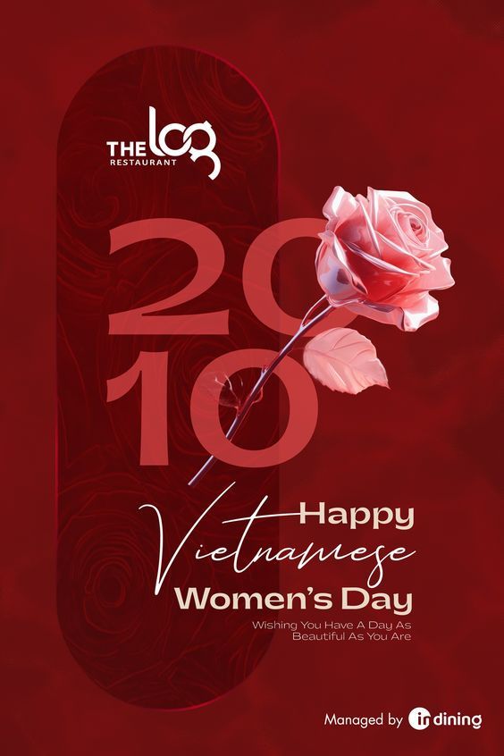 a red poster with a rose on it and the words happy vietnamese women's day