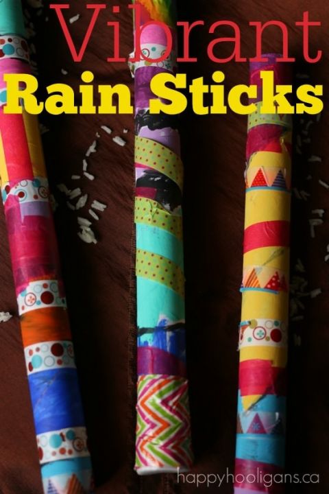 four colorful umbrellas with the words vibrant rain sticks written on them in bright colors