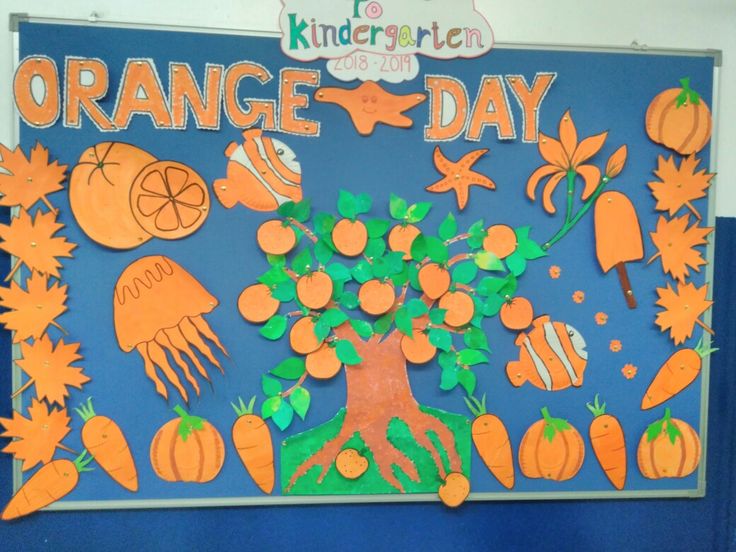 a bulletin board with an orange day theme