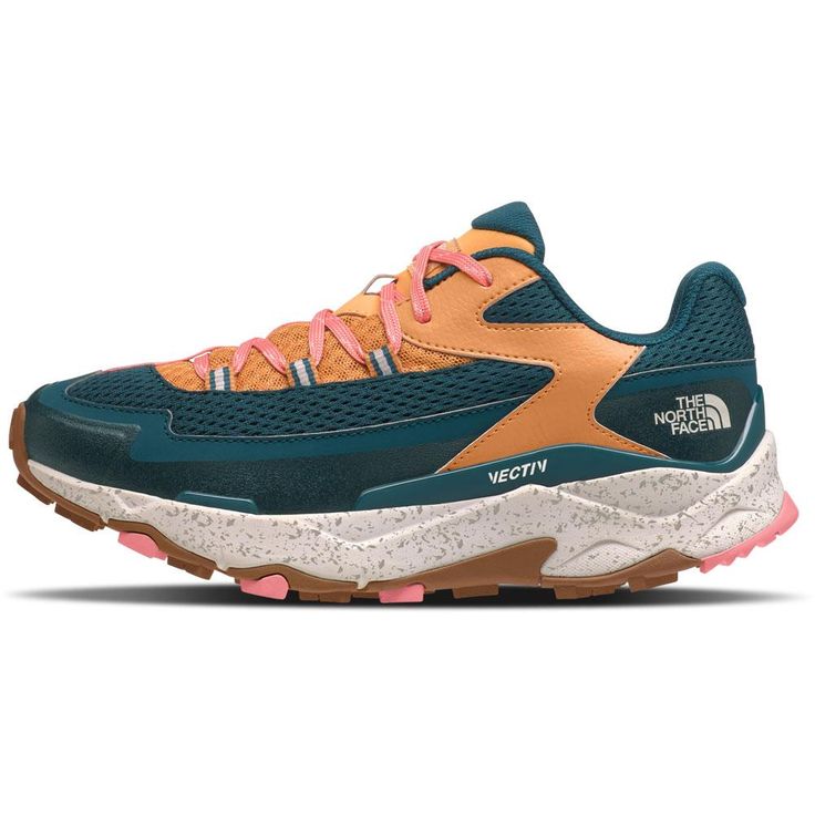 the north face women's ultragrid trail running shoe in blue and orange