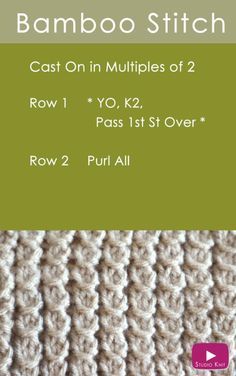 the crochet bamboo stitch pattern is shown with text that reads, cast on in multiple