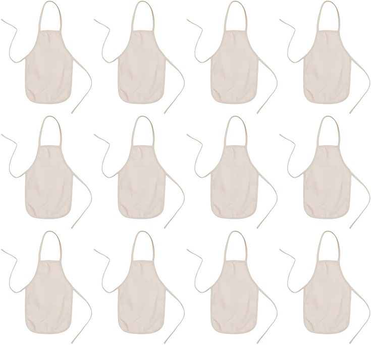 twelve aprons are shown in different sizes and shapes, with one being cut out from the