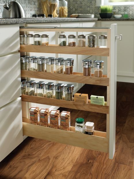 an organized spice rack in a kitchen