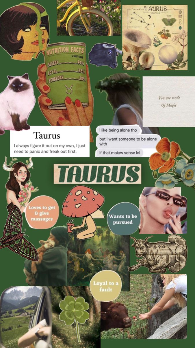 a collage of photos with the words taurus written in different languages and pictures