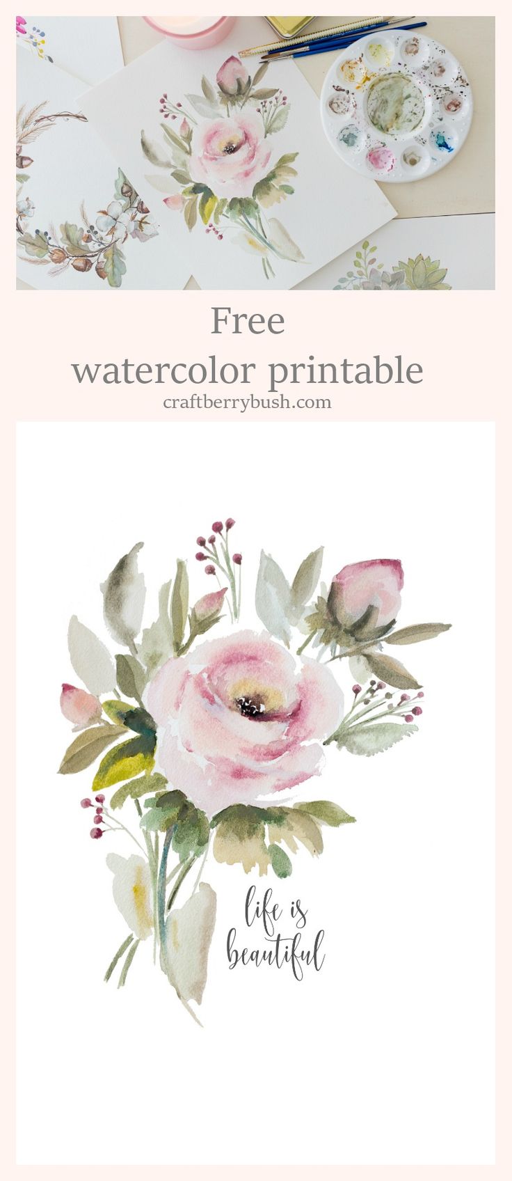 watercolor printable flowers with the words free watercolor printable on top and below