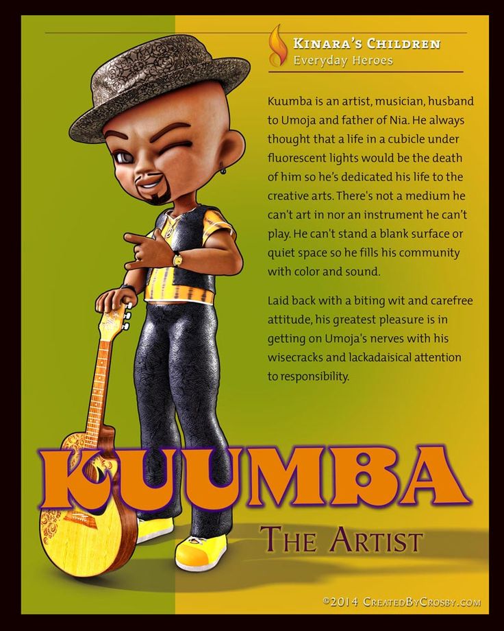 an image of a cartoon character holding a guitar and wearing a hat with the words kuumbba on it