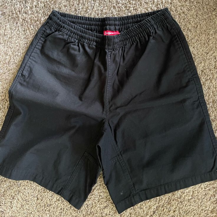 New Supreme Shorts. Never Worn.. Drawstring Black Shorts With Functional Drawstring For Streetwear, Black Drawstring Bottoms For Streetwear, Casual Streetwear Shorts With Functional Drawstring, Black Shorts With Functional Drawstring, Black Cotton Bottoms With Drawstring, Casual Black Shorts With Drawstring, Casual Black Bottoms With Drawstring, Casual Black Drawstring Shorts, Casual Black Shorts With Elastic Waistband