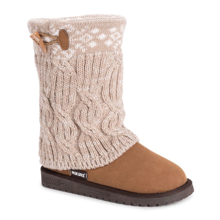 Essentials by MUK LUKS® Women's Cheryl Boots can’t be beat. Cozy sweater knit design and soft faux fur lining blends everyday comfort with on-trend style.Wipe with a damp cloth to clean, no bleach, lay flat to dry. Imported.- Durable TPR Sole- 100% Polyester Insole- 100% Acrylic Knit -Foam Insole-100% Polyester Faux Suede Upper- 100% Polyester Faux Fur Lining- Water Resistant- Multiple color options available- Women’s Whole Sizes 6-11 -Half Sizes Size Up Knit Boots, Pull On Boots, Women Essentials, Winter Boots Women, Cozy Sweater, Womens Wedges, Clogs Shoes, Knitting Women, Winter Knits