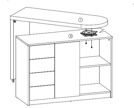 a drawing of a kitchen cabinet with the top open