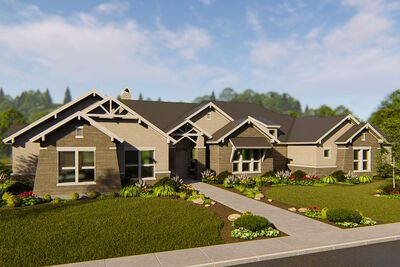 this is an artist's rendering of a house in the country side with landscaping