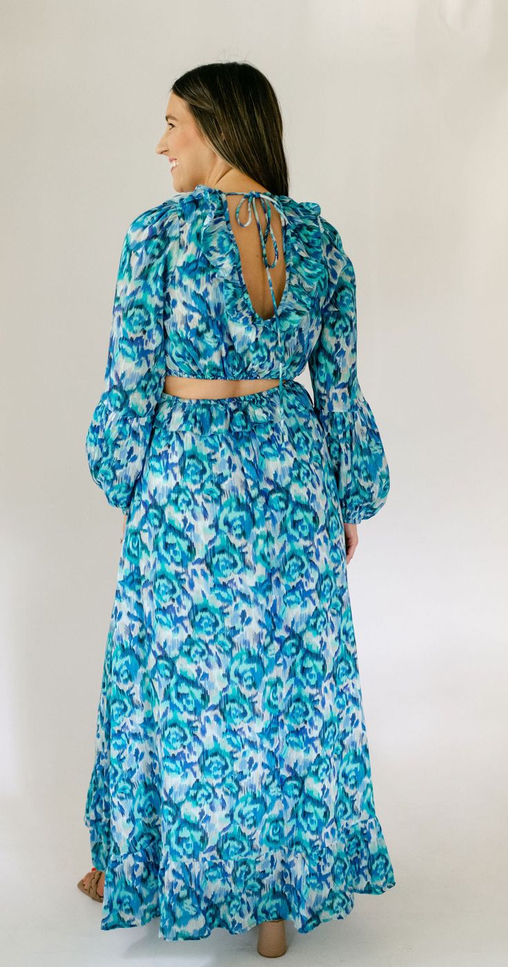 How fun is our Allison Everly Maxi Dress in Floral Haze?! This dress is so pretty and we love the details on it. This dress is sure to make you stand out at any special occasion you have this summer! Fits true to size, Caroline is wearing a size small. She is 5'7 and a size 4 Machine wash on cold Blue V-neck Dress For Summer Parties, Spring Vacation Turquoise Maxi Dress, Spring Turquoise Flowy Maxi Dress, Turquoise Flowy Maxi Dress For Spring, Turquoise Maxi Dress For Vacation And Spring, Maxi Length Tie Back Dresses For Summer Parties, Turquoise Maxi Dress For Spring And Summer, Turquoise Maxi Dress For Spring, Flowy Dresses For Summer Parties And Spring