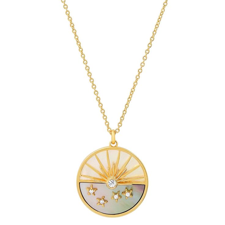 TAI JEWELRY Necklace Early Sunrise Pendant Necklace Tarot Jewelry, Tai Jewelry, Vintage Tarot, Sun Rising, Pendants Necklace, Mother Of Pearl Necklace, Sun Light, Round Necklace, Pearl Collection