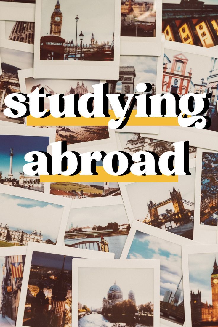 a bunch of pictures with the words studying abroad on them in black and yellow letters