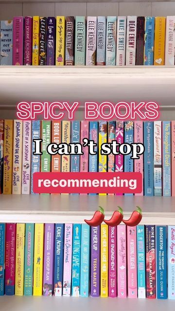 a book shelf filled with lots of books and the words spicy books i can't stop recommending