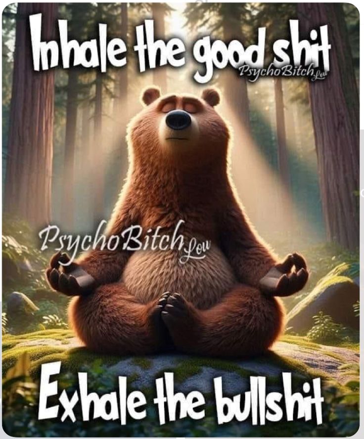 a brown bear sitting in the middle of a forest with an inspirational quote above it