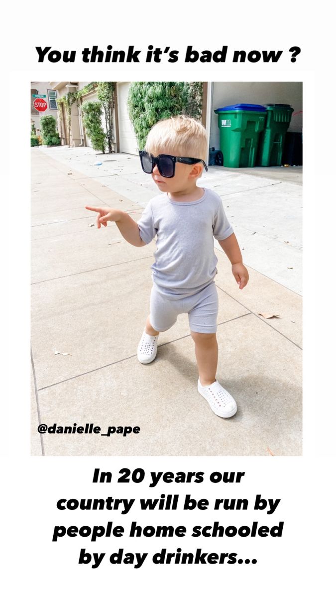 a little boy wearing sunglasses and pointing to the side with text that reads, you think it's bad now?