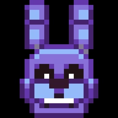 an animated purple bunny face on a black background