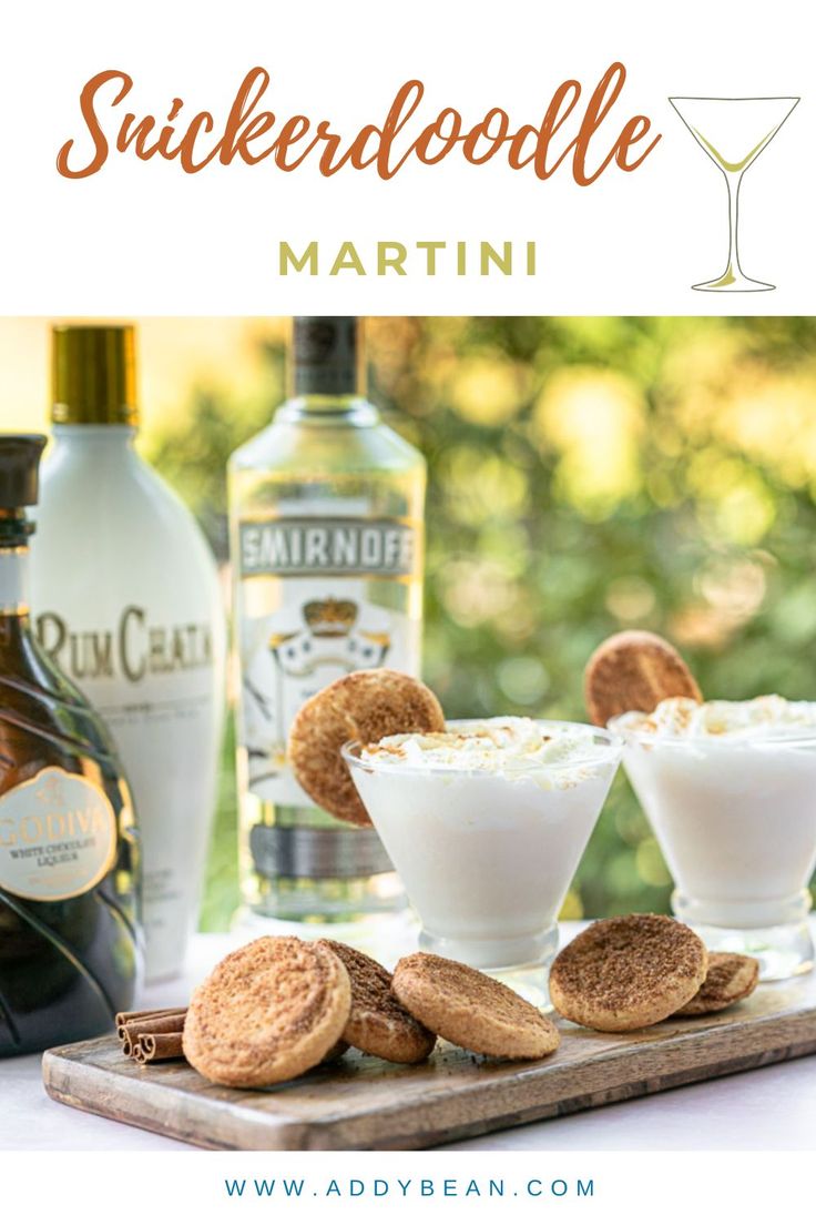 an image of some drinks and snacks on a table with the words suckerdoodle martini