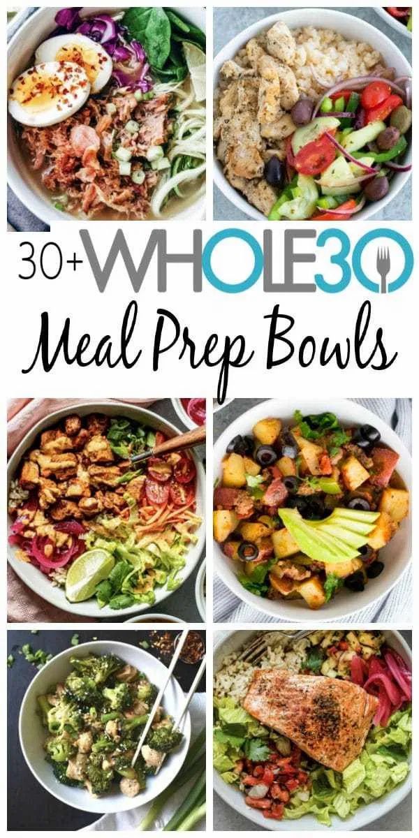 whole 30 meal prep bowls with text overlay