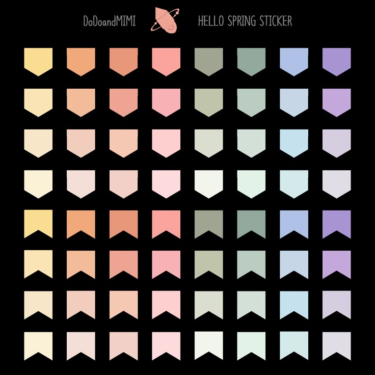 the color scheme for hello spring stickers in pastel colors, with different shapes and sizes