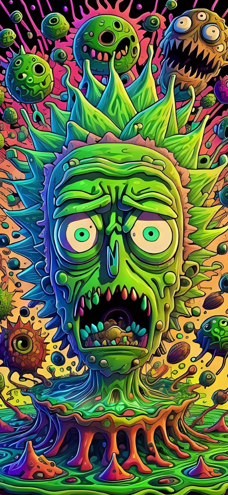 an image of a weird creature with many different colors and patterns on it's face