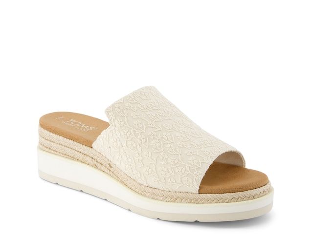 TOMS Margot Wedge Sandal - Women's Comfortable Synthetic Wedge Sandals For Spring, Summer Textile Sandals With Cushioned Footbed, Fabric Wedge Sandals With Woven Sole, Spring Beach Sandals With Textile Material, Summer Vacation Fabric Wedge Sandals, Beige Textile Sandals For Summer, Spring Beach Sandals In Textile, Summer Textile Sandals With Textured Footbed, Summer Beige Textile Sandals