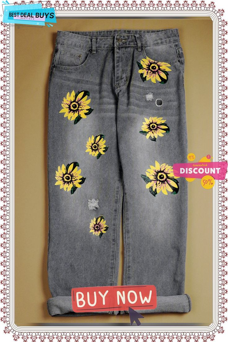 Casual Denim Printed Jeans Gray Non-stretch Jeans For Summer, Non-stretch Gray Jeans For Summer, Gray Denim Pants For Spring, Casual Yellow Jeans For Summer, Casual Yellow Summer Jeans, Trendy Gray Summer Jeans, Yellow Relaxed Fit Jeans For Summer, Casual Yellow Jeans For Spring, Yellow Casual Jeans For Spring