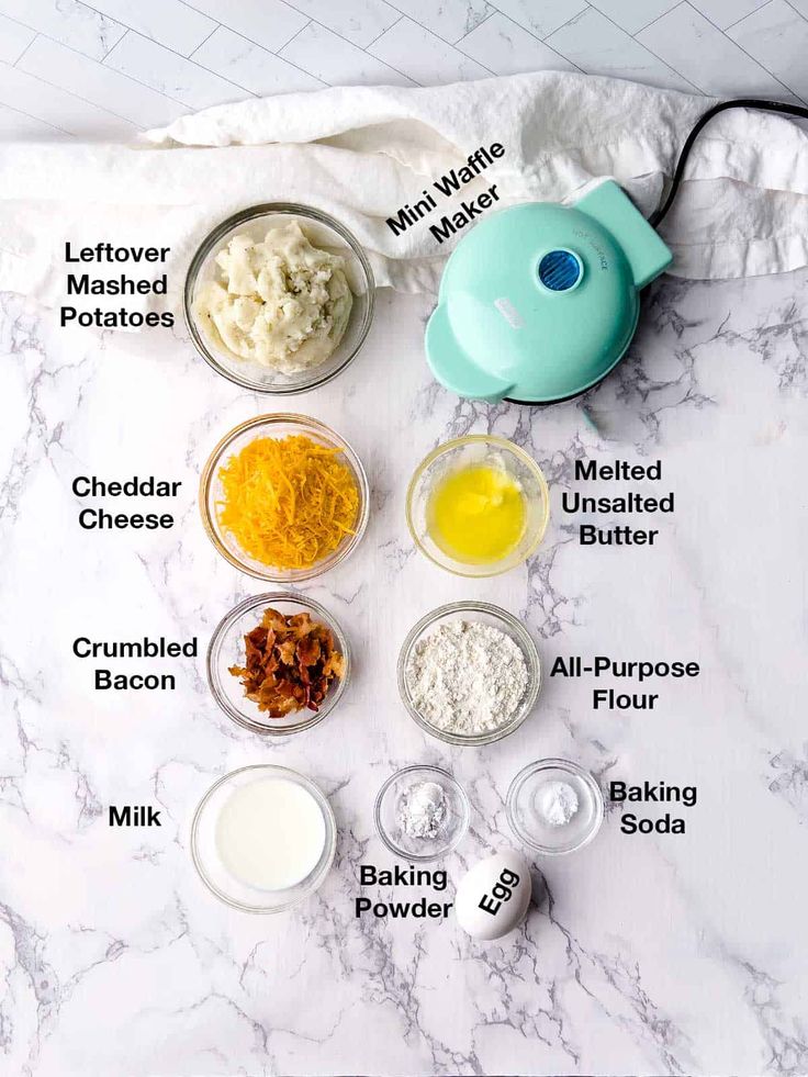 the ingredients for this recipe are laid out on a marble counter top