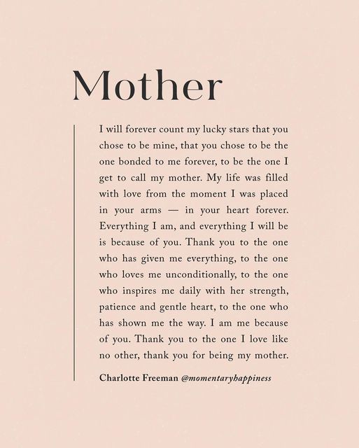 a poem written in black and white on a pink background with the words mother above it