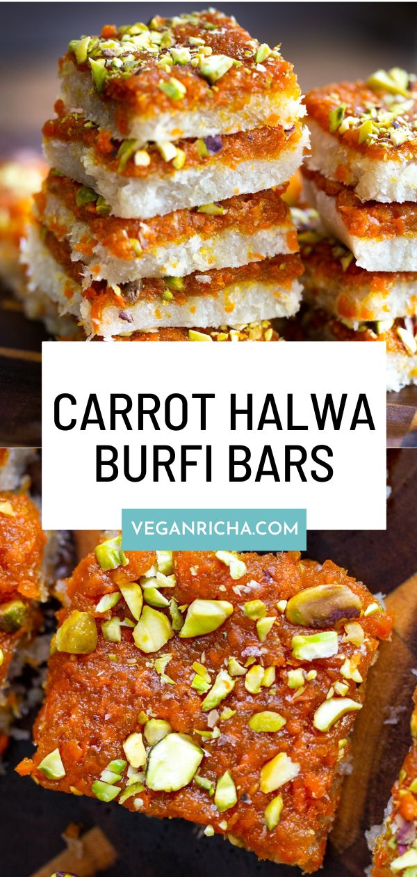 carrot halwaa burfi bars with nuts and pistachio on top