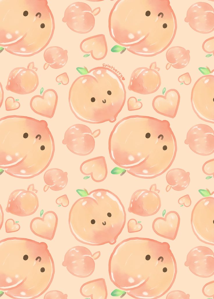 an image of peachs with leaves and hearts on the background for wallpaper or fabric