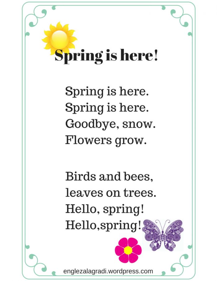 the spring is here poem with flowers and butterflies