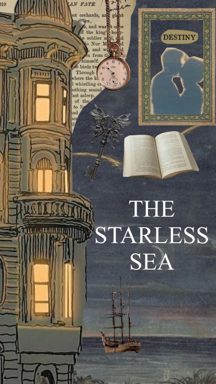 the starless sea book cover with an image of a lighthouse and ship on it