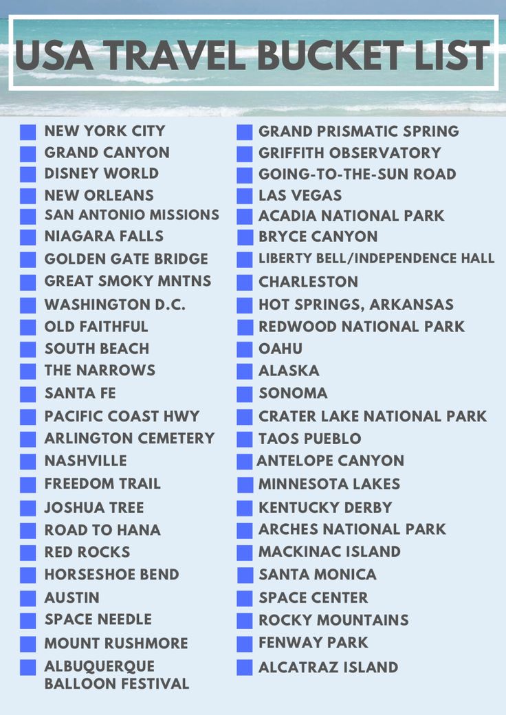 the usa travel bucket list is shown